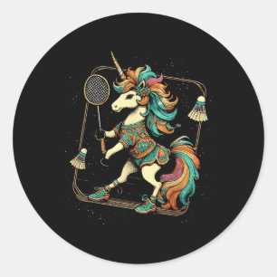 Sticker Rond Joueur de badminton Licorne Volant