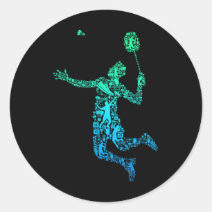 Sticker Rond Joueur de badminton navette garçons hommes jeuness