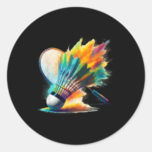 Sticker Rond Joueur de badminton Splash Art Raquette de volant