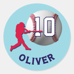 Sticker Rond Joueur de baseball Ball Jour d'anniversaire