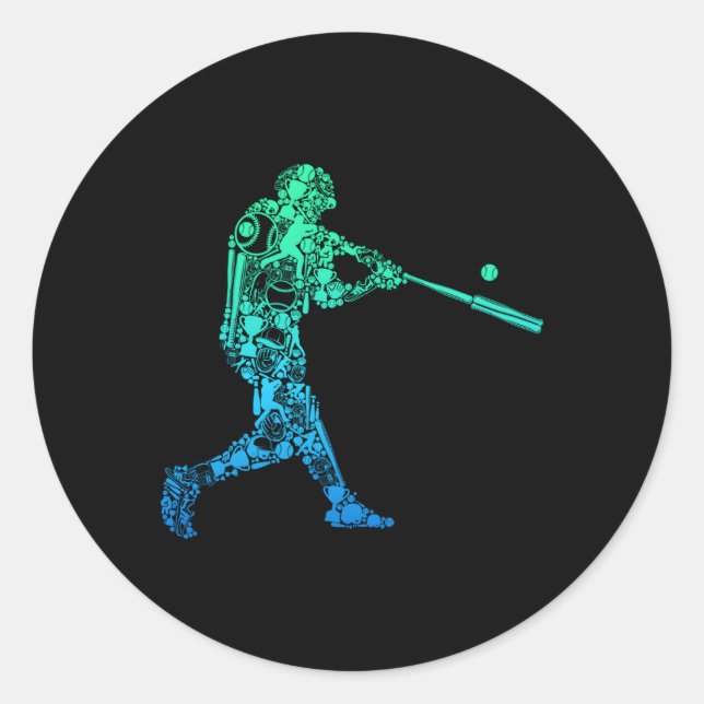 Sticker Rond Joueur de baseball Batteur Jeunesse (Devant)