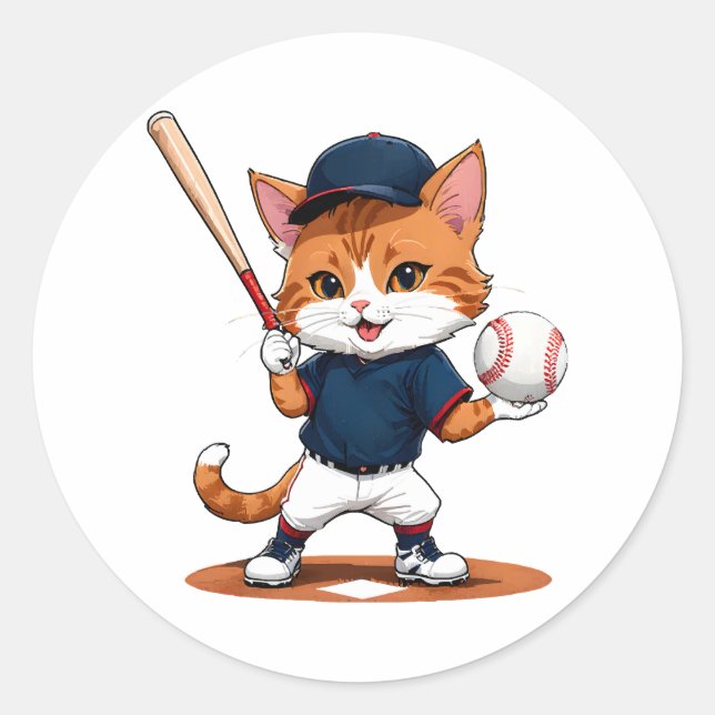 Sticker Rond Joueur de baseball chat (Devant)
