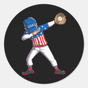 Sticker Rond Joueur de baseball Dabbing 4 juillet Drapeau améri