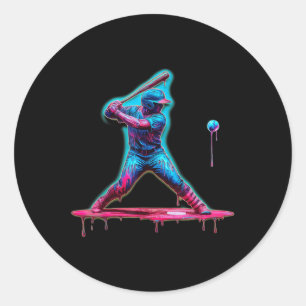 Sticker Rond Joueur de baseball de base-ball de crème glacée