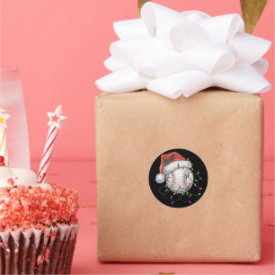 Sticker Rond Joueur de baseball de Noël de père Noël Sports