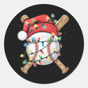 Sticker Rond Joueur de baseball de Noël Sports Santa 