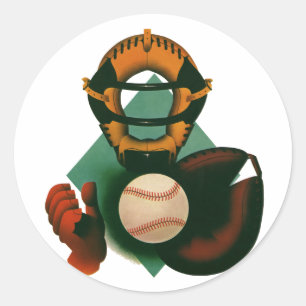Sticker Rond Joueur de baseball de sport vintage, receveur avec