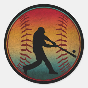 Sticker Rond Joueur de baseball vintage