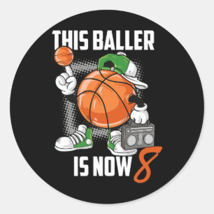 Sticker Rond Joueur de basket-ball 8 Ans Amusant 8 Ans Enfant