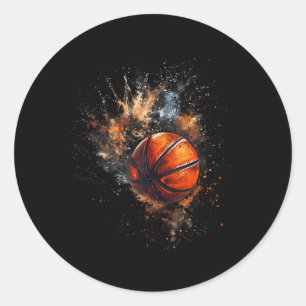 Sticker Rond Joueur de basket-ball Aquarelle Dessin Ar