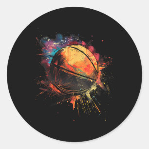Sticker Rond Joueur de basket-ball Aquarelle Dessin Ar