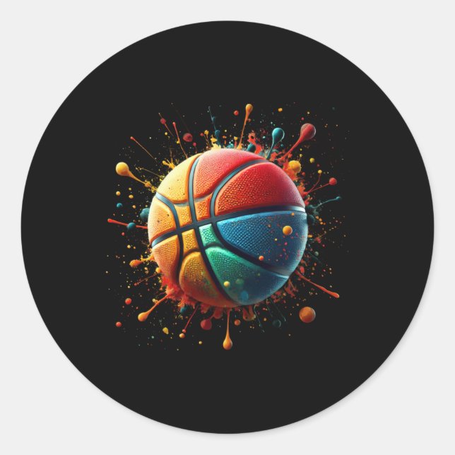 Sticker Rond Joueur de basket-ball coloré (Devant)