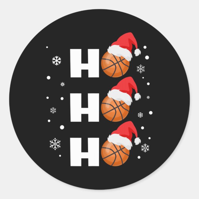 Sticker Rond Joueur de basket-ball de Noël amusant Ho Ho Ho Spo (Devant)
