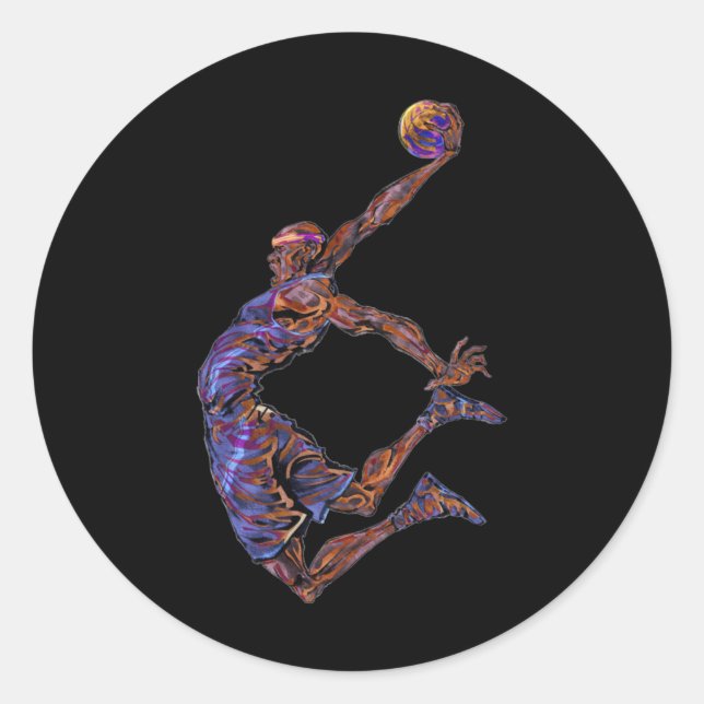 Sticker Rond Joueur de basket-ball Slam Dunk (Devant)