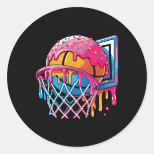Sticker Rond Joueur de basket Crème glacée Cerceau de basket Dé