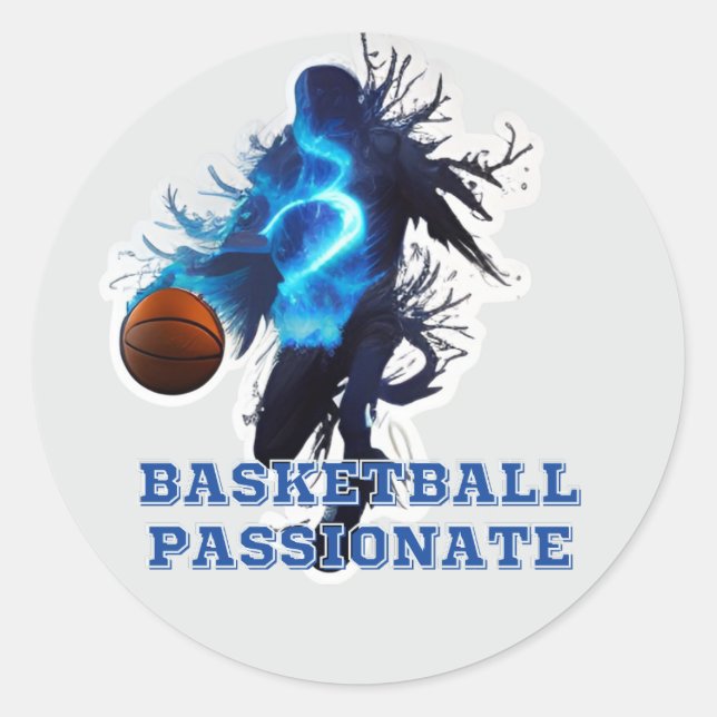 Sticker Rond Joueur de basket en T-shirt flamme bleue (Devant)