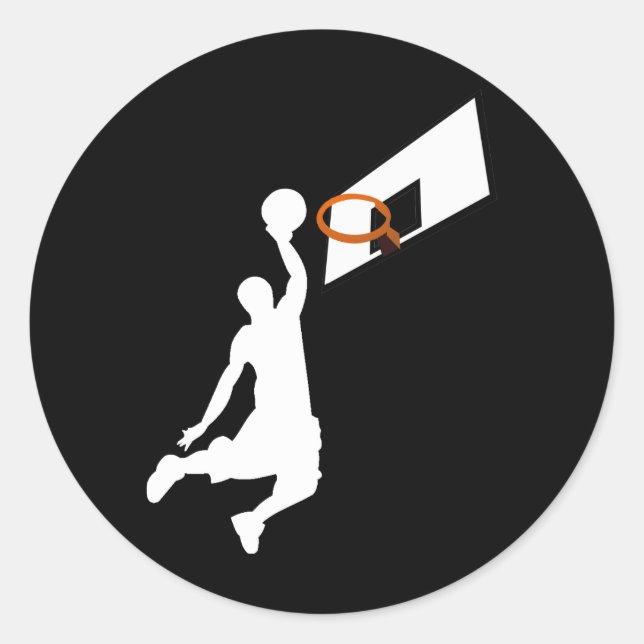 Sticker Rond Joueur de basketball Slam Dunk - Silhouette blanch (Devant)