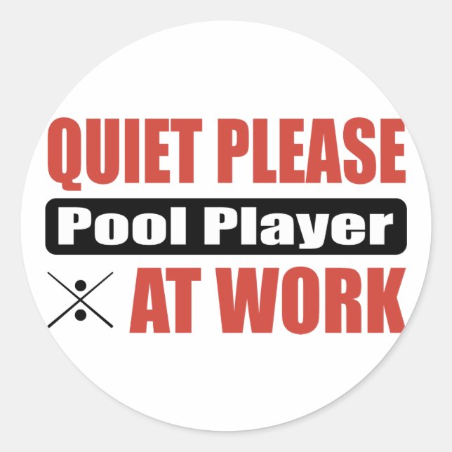 Sticker Rond Joueur De Billard Au Travail (Devant)