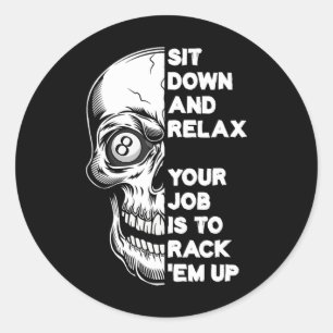 Sticker Rond Joueur de billard Skeleton Billiards Table Rac