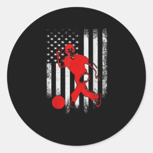 Sticker Rond Joueur de Bowler vintage USA American Flag
