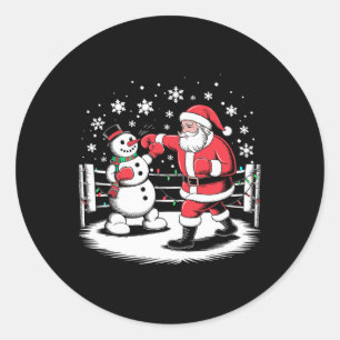 Sticker Rond Joueur de boxe amusant Xmas Lights Père Noël Snow