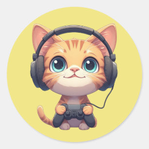 Sticker Rond Joueur de chat drôle – Cadeau pour les amateurs de