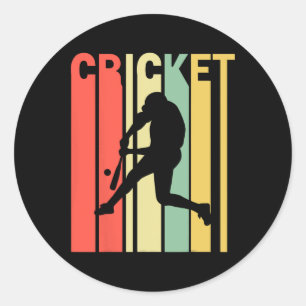 Sticker Rond Joueur de cricket aux couleurs rétro vintage