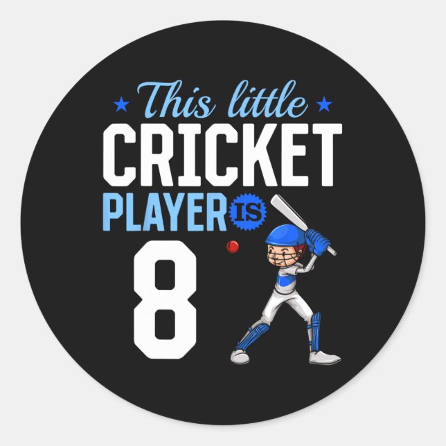Sticker Rond Joueur de cricket d'anniversaire 8 ans  (Devant)