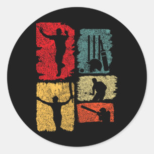 Sticker Rond Joueur de cricket Silhouette de cricket rétro Cric
