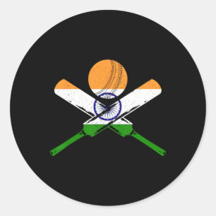 Sticker Rond Joueur de cricket vintage Inde Drapeau indien