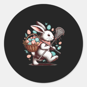 Sticker Rond Joueur de crosse lapin bunny lapin heureux chasse 