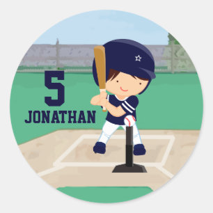 Sticker Rond Joueur de dessin animé personnalisé de baseball mi