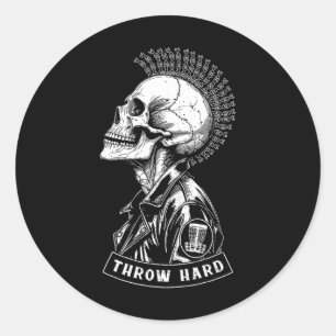 Sticker Rond Joueur de Disc Golf Punk Rock Crâne Mohawk Lancer 
