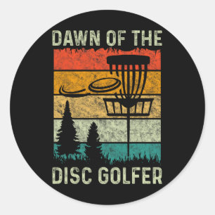 Sticker Rond Joueur de disc golf vintage à l'aube du golfeur de