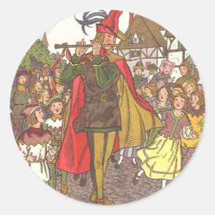 Sticker Rond Joueur de flûte de Hamelin vintage par Hauman