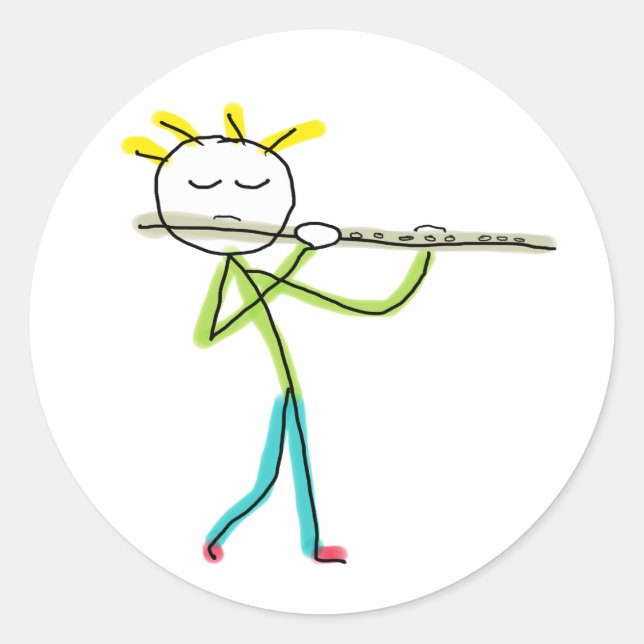Sticker Rond Joueur de flûte Stickman (Devant)