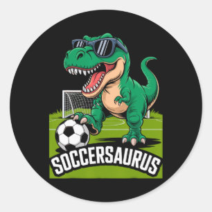 Sticker Rond Joueur de foot Gardien de but T-rex Dinosaure Socc