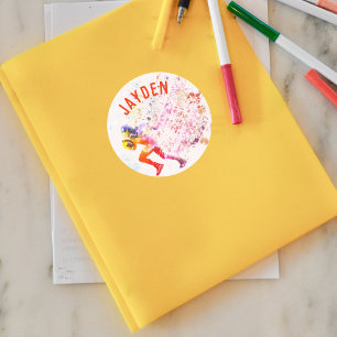 Sticker Rond Joueur de football en course coloré Art Nom person