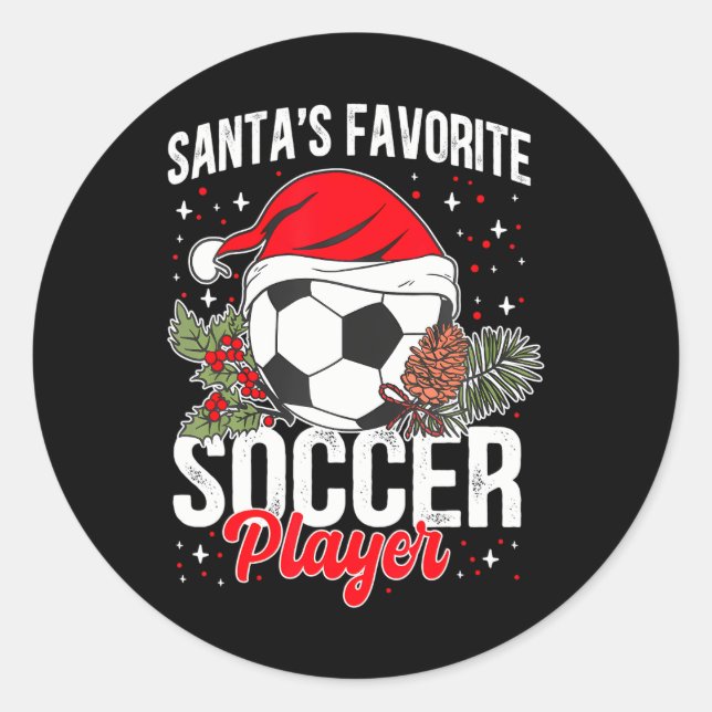 Sticker Rond Joueur de football favori Père Noël amusant Noël (Devant)