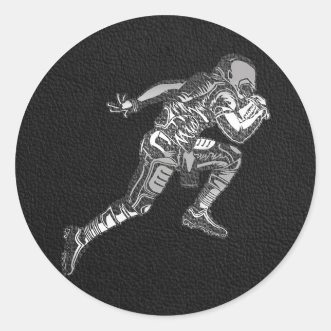 Sticker Rond Joueur de football Quarterback courant Noir Argent (Devant)