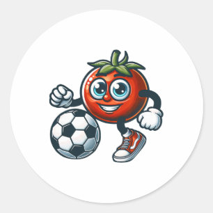 Sticker Rond Joueur de football tomate mignon dessin animé avec