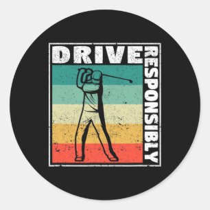 Sticker Rond Joueur de golf drôle tiré humour golfique conduire