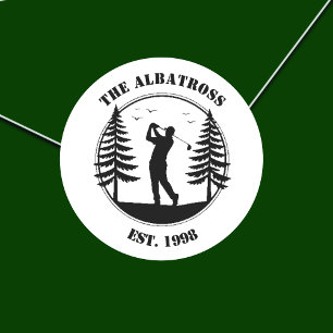 Sticker Rond Joueur de golf Pins des arbres Ajouter un nom