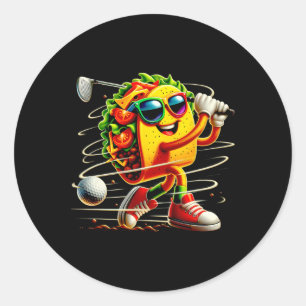Sticker Rond Joueur de golf Taco Cinco De Mayo Golfeur mexicain
