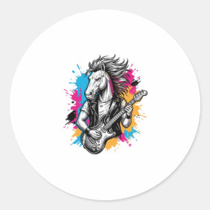 Sticker Rond Joueur de guitare à cheval T-Shirt gravure vintage