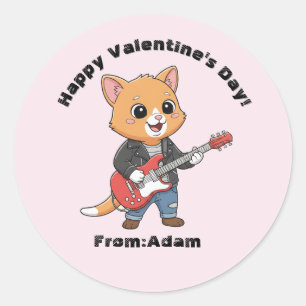 Sticker Rond Joueur de guitare chat mignon pour la Saint-Valent