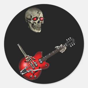Sticker Rond Joueur de guitare de crâne