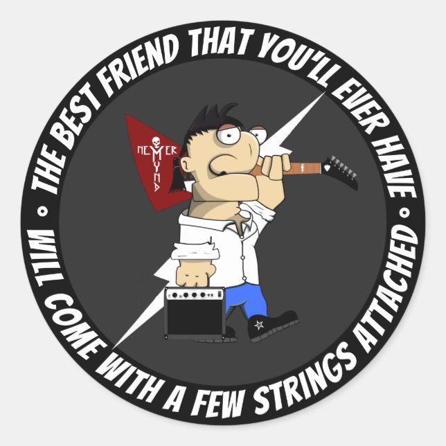 Sticker Rond Joueur de guitare sur la route encore meilleur ami (Devant)