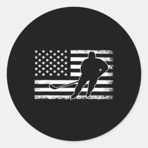 Sticker Rond Joueur de hockey américain Drapeau de glace Hockey
