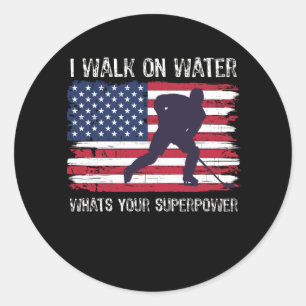 Sticker Rond Joueur de hockey avec drapeau américain